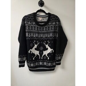 Mossimo Supply Co. Fair Isle Reindeer Sweater Women's Med Black White Snowflake